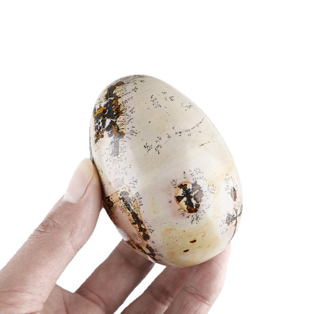 Natural Picture Stone Egg Carving Crystal Reiki Healing Decor Gift + stand 1pcs