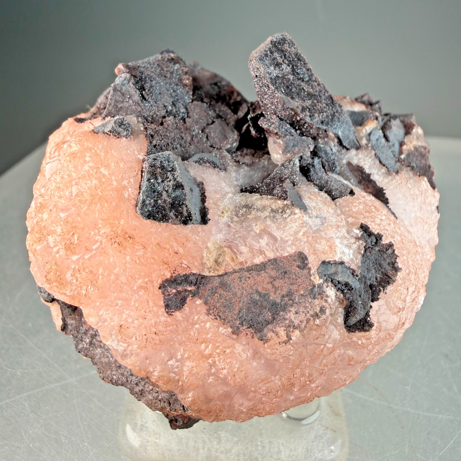Vibrant Pink Manganocalcite on Hematite: Montreal Mine, Iron County, Wisconsin