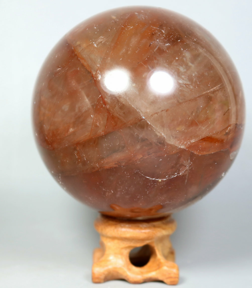 Natural RED FIRE QUARTZ Hematoid Crystal PHANTOM MULTI-INCLUSIONS Sphere/Stand
