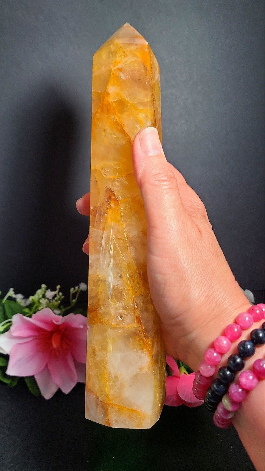 XXX Large 10″ 958g 2.2lb A+ Golden Healer Quartz Tower Generator Wealth Crystal