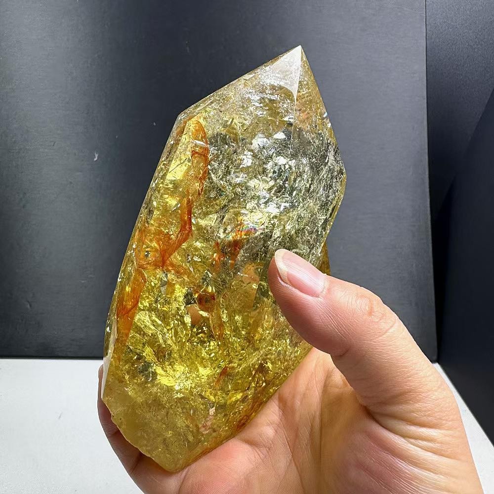1.92LB Natural Citrine Quartz Obelisk Crystal Energy Point Reiki Decor+Stand