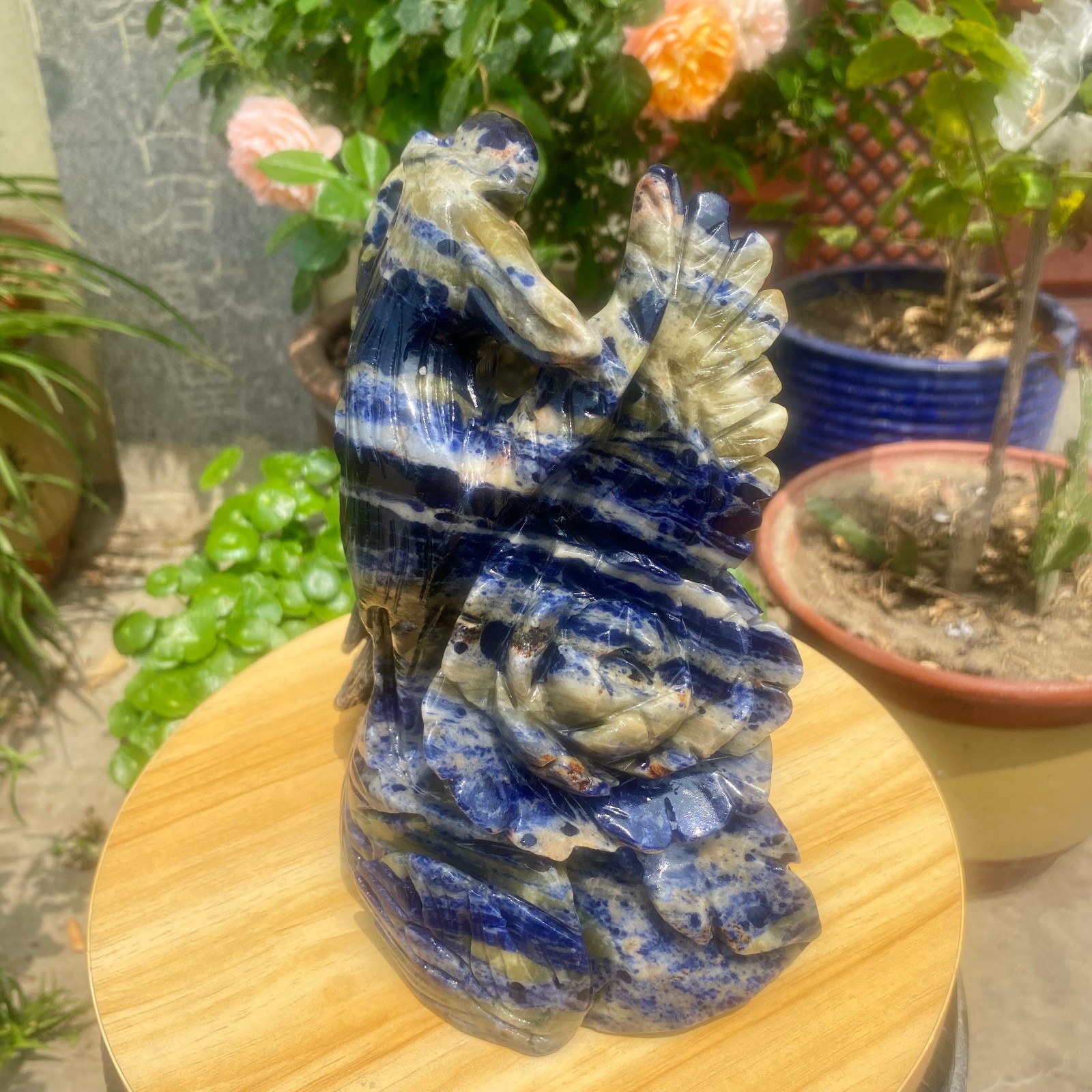 6.61LB Natural Blue Vein Stone Phoenix Carving, Home Decoration