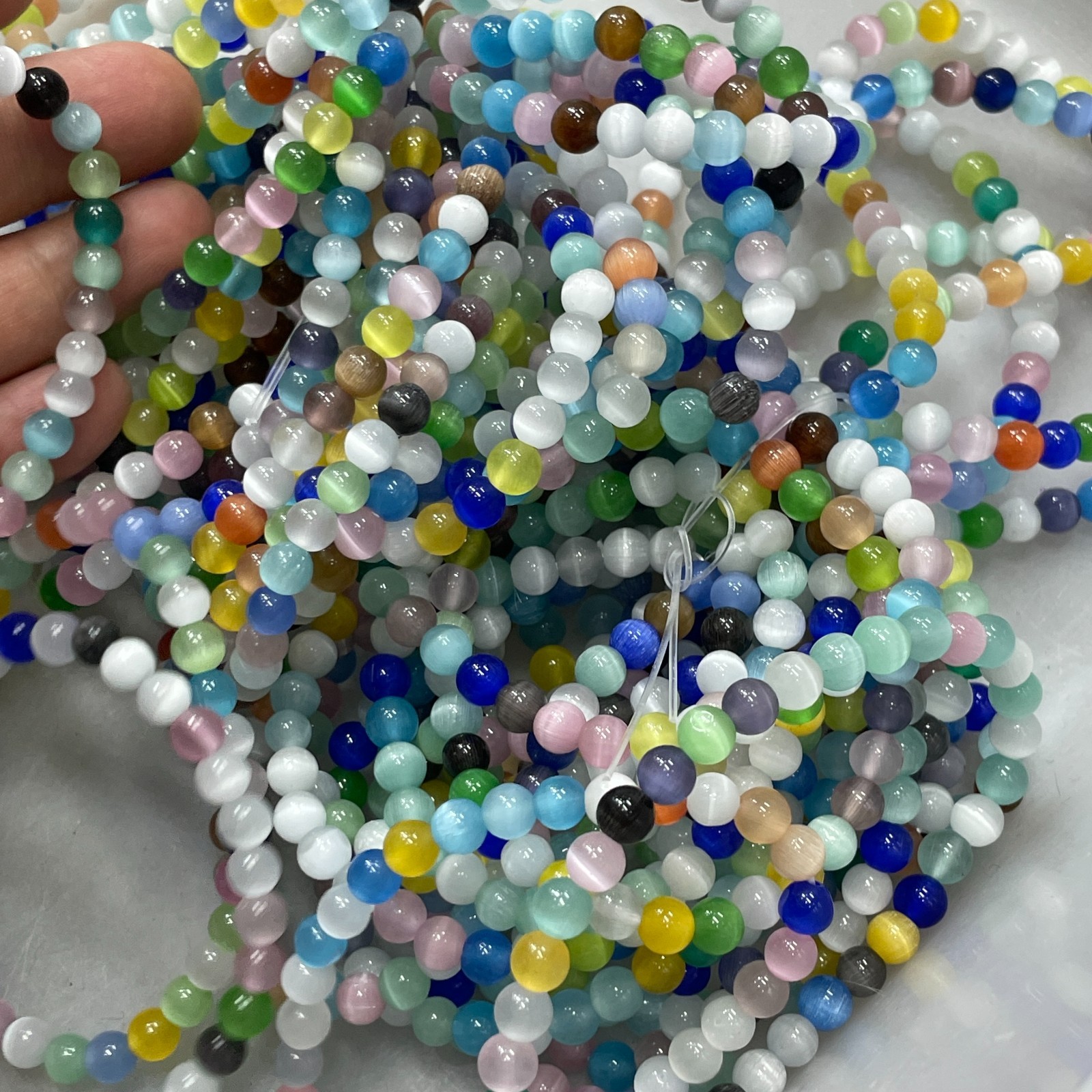 10pcs Glass Cat Eye Beads Round Beads 6mm Elastic bracelet decor 7.5″