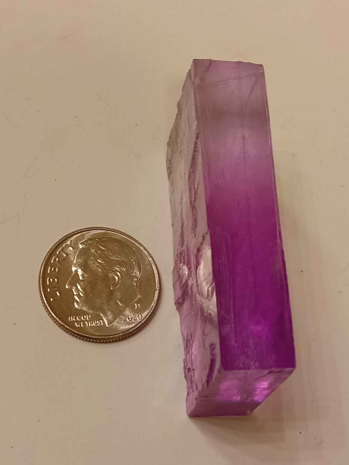 PURPLE HALITE CRYSTAL. Rectangle Shape. Transparent & Clear. 22 grams. 110 ct.