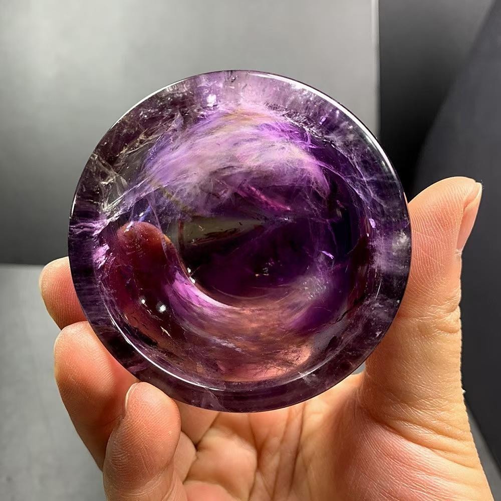 150g Natural Amethyst Quartz Carved Bowl Crystal Mineral reiki Decor