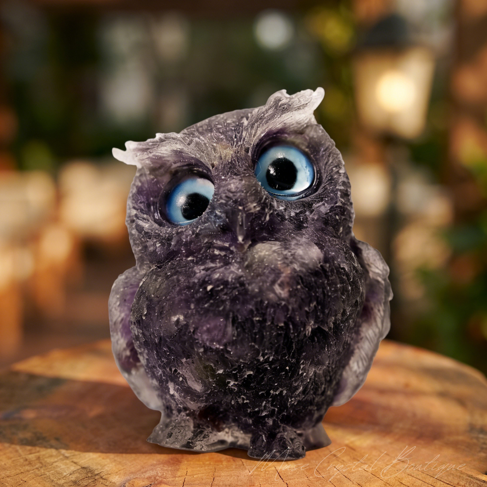 Amethyst Crystal Owl Figurine Natural Gemstone Bird Statue Home Office Decor