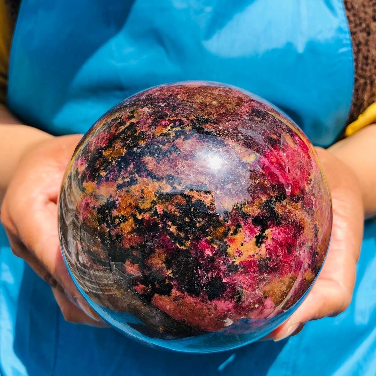 5.03LB Natural Rhodonite Crystal Sphere Pink Black Healing Gem Stone 4793