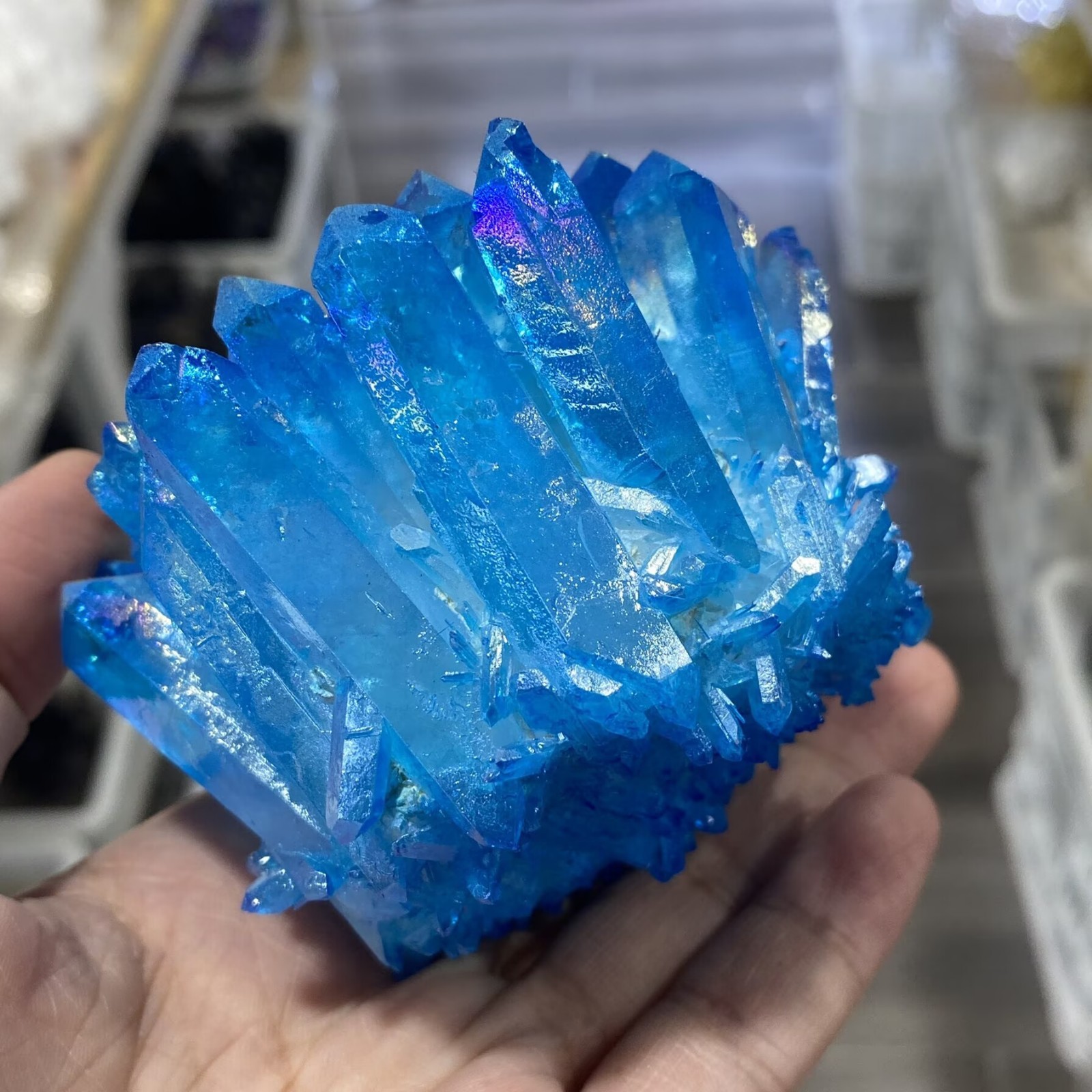 Electroplate blue Quartz Crystal Cluster Mineral Specimen Healing 300g+ 1pc