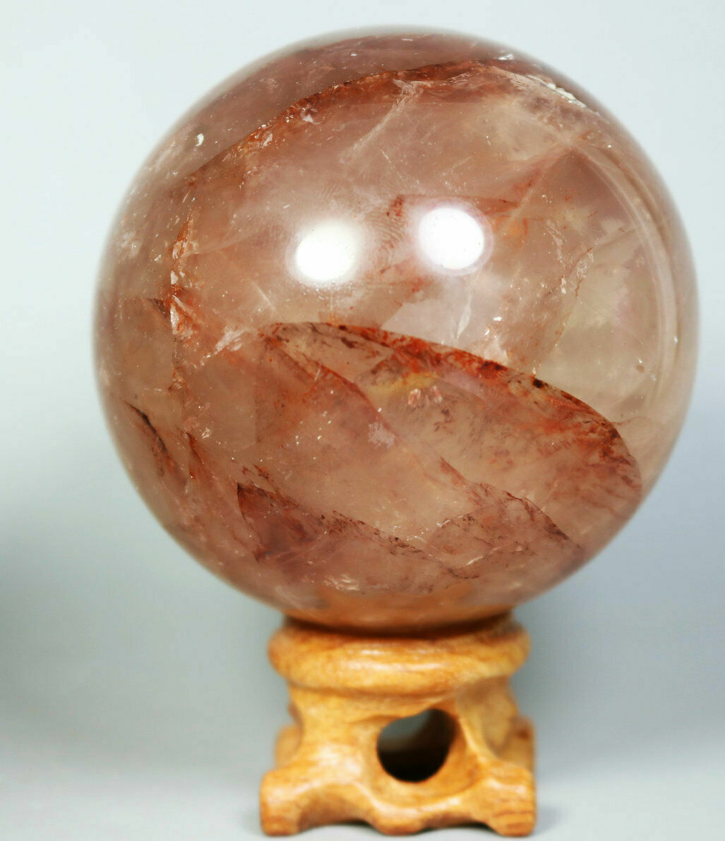 Natural RED FIRE QUARTZ Hematoid Crystal PHANTOM MULTI INCLUSIONS Sphere Stand