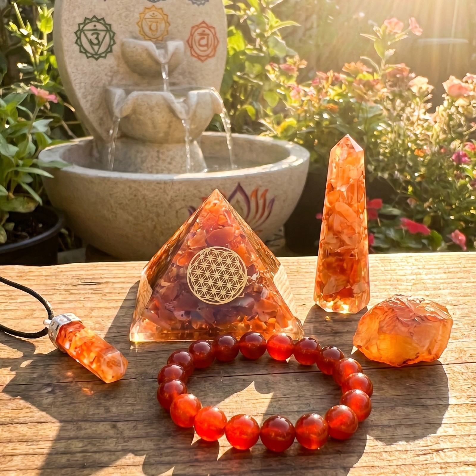 Orgone Pyramid Gift Set (5 Pieces) Red Carnelian Crystal Resin Reiki Chakra