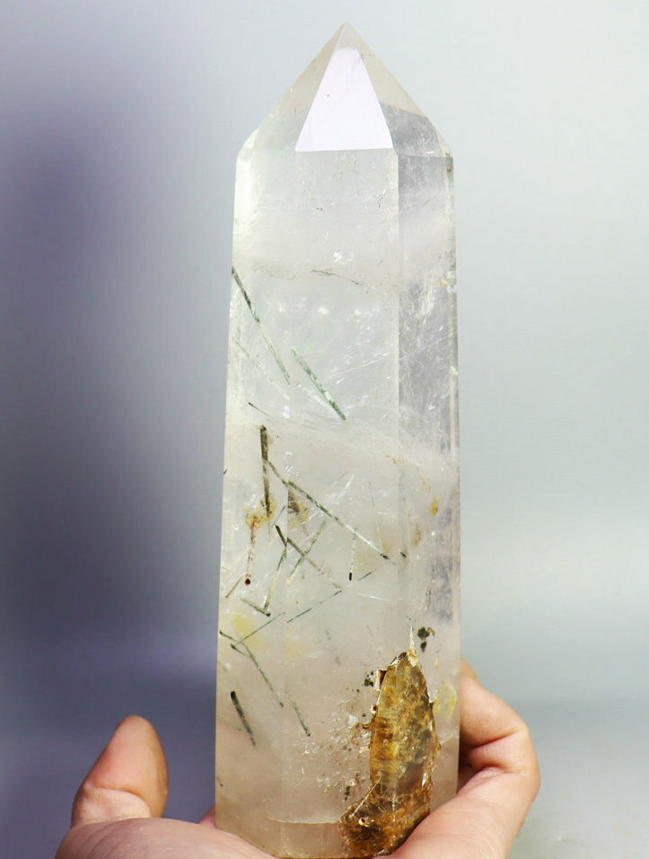 2.0lb Natural Clear Green Tourmaline Quartz Crystal Tower Wand Point Healing