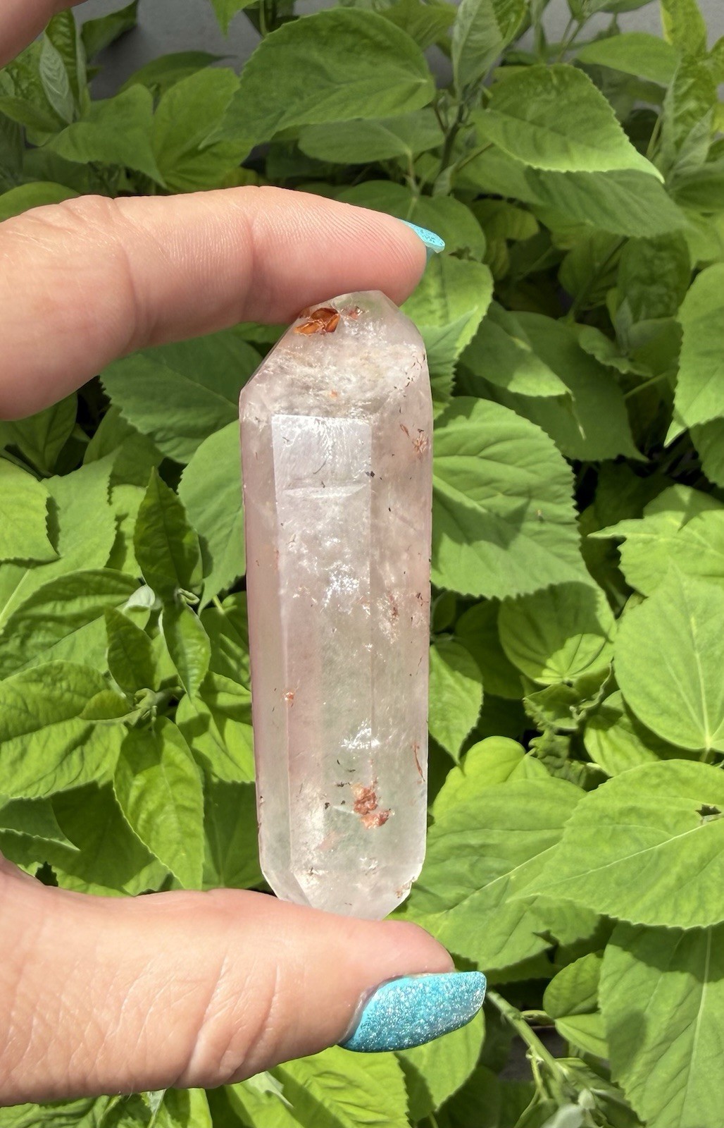 Natural Pink Lemurian Quartz Double-Terminated Crystal Wand