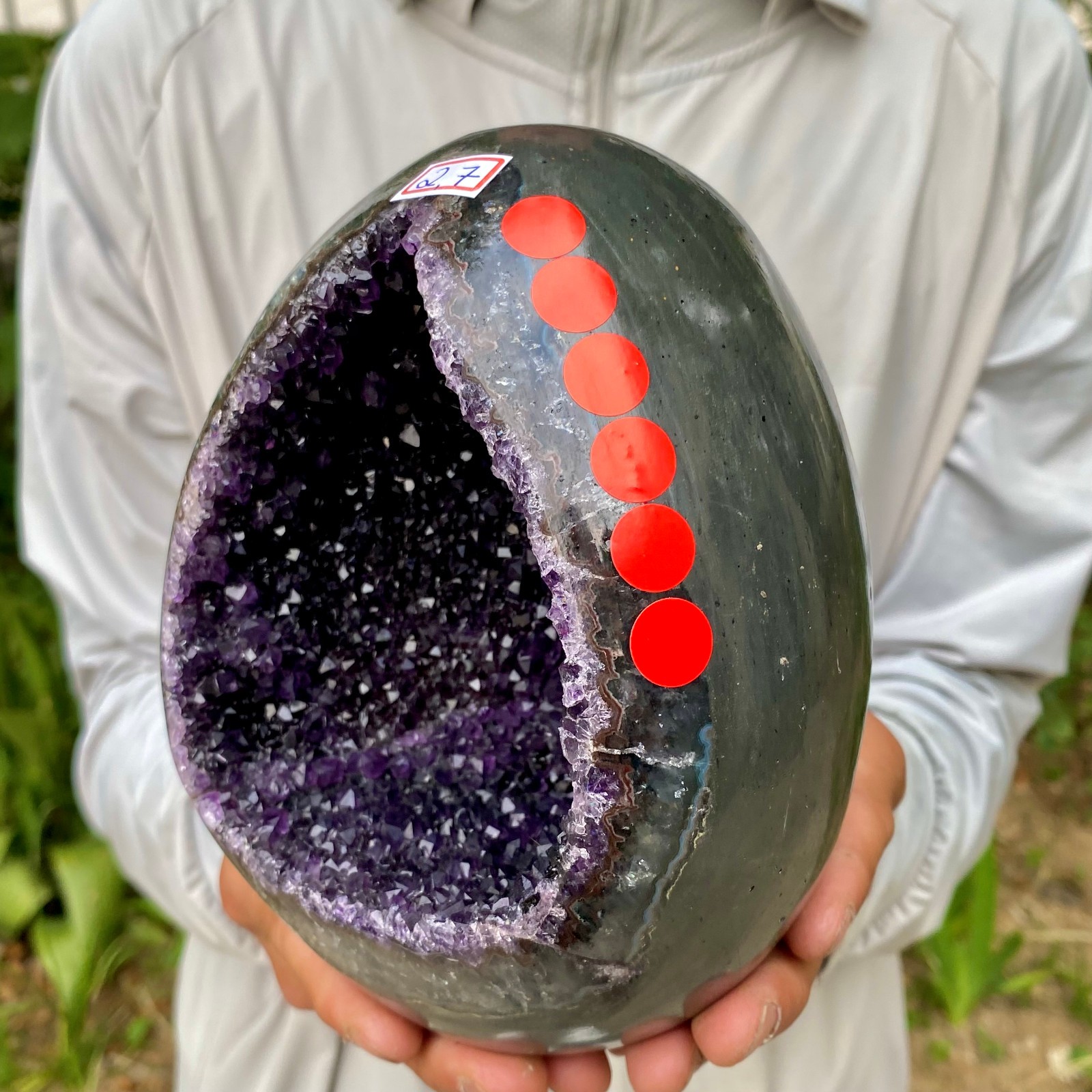 5.99LB High quality Natural Amethyst geode quartz crystal Dinosaur egg healing