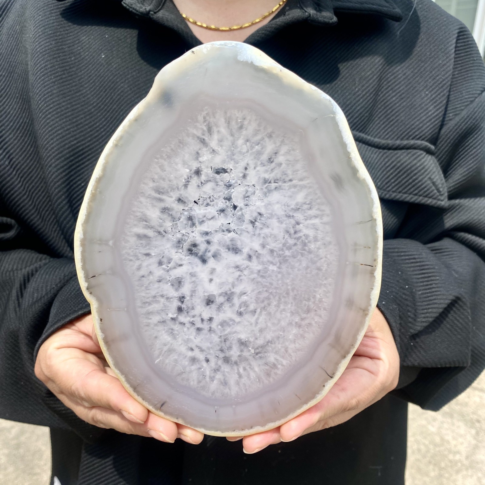 1.4LB Natural Agate Striped Crystal Quartz, Hand-cut Mineral Specimen Healing