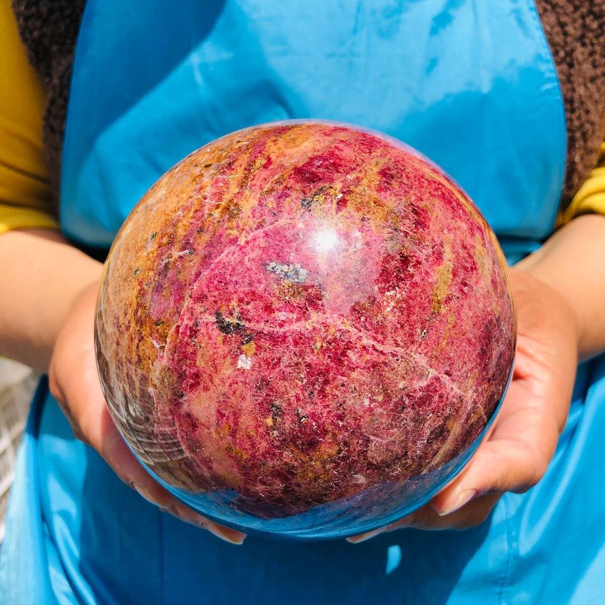 7.67LB Natural Rhodonite Crystal Sphere Pink Black Healing Gem Stone 4791
