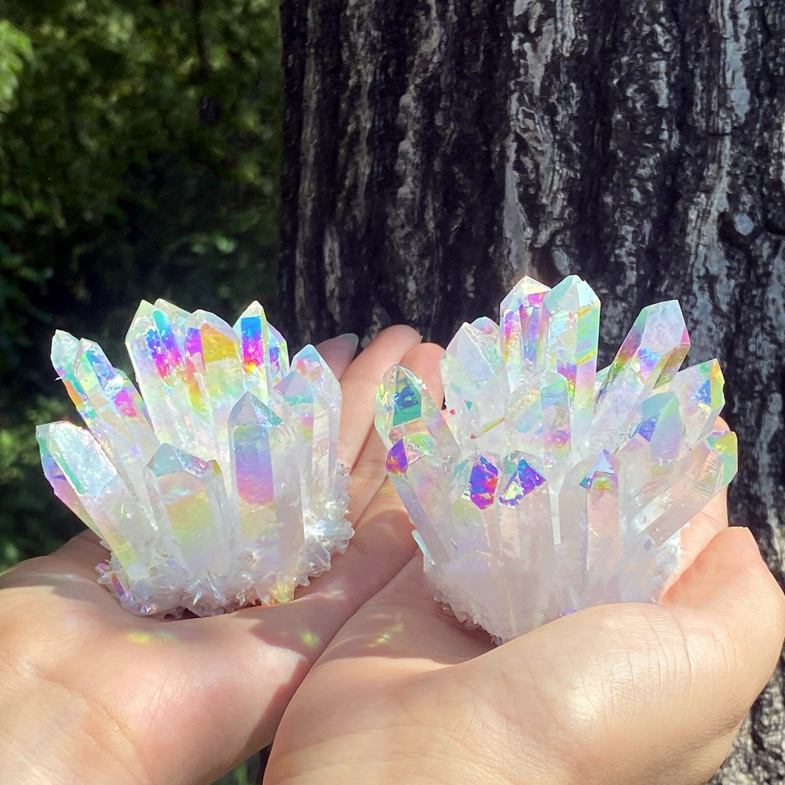 One Pair Large Angel Aura Quartz Crystal Healing Meditation Cluster Mineral Rock