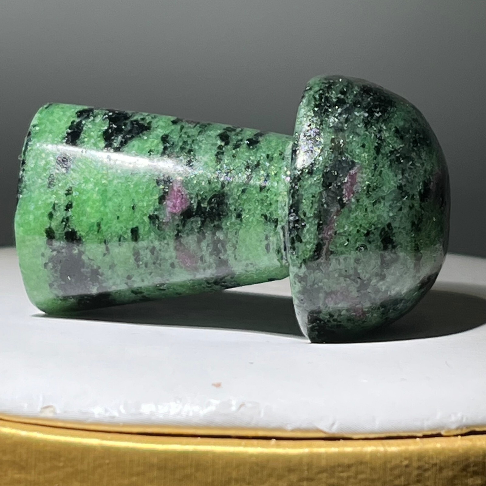 Natural quartz red green treasure, carved and polished, mushroom, reiki ener