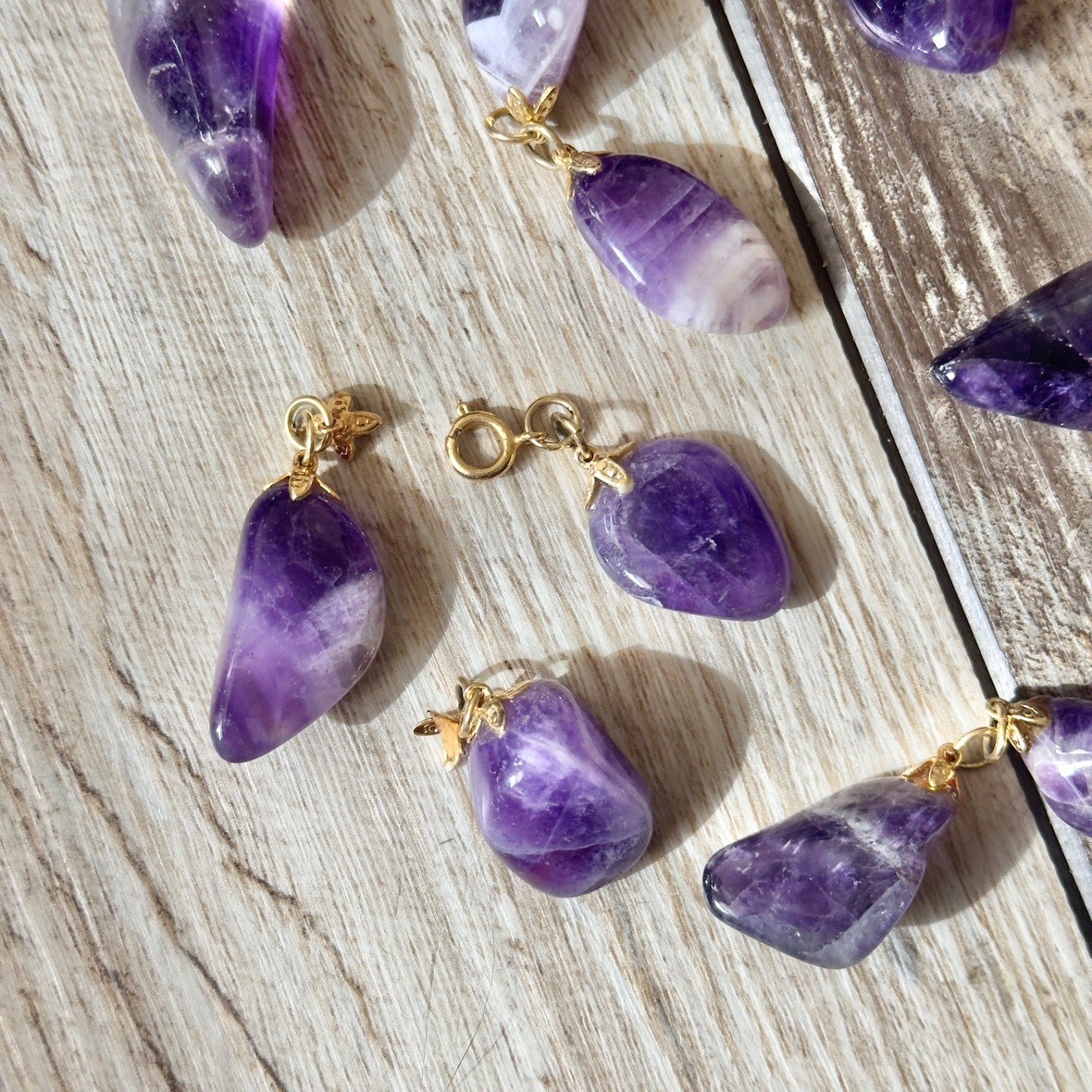 Polished Natural Purple Amethyst Crystal Pendants Only No Chains Lot Of 13