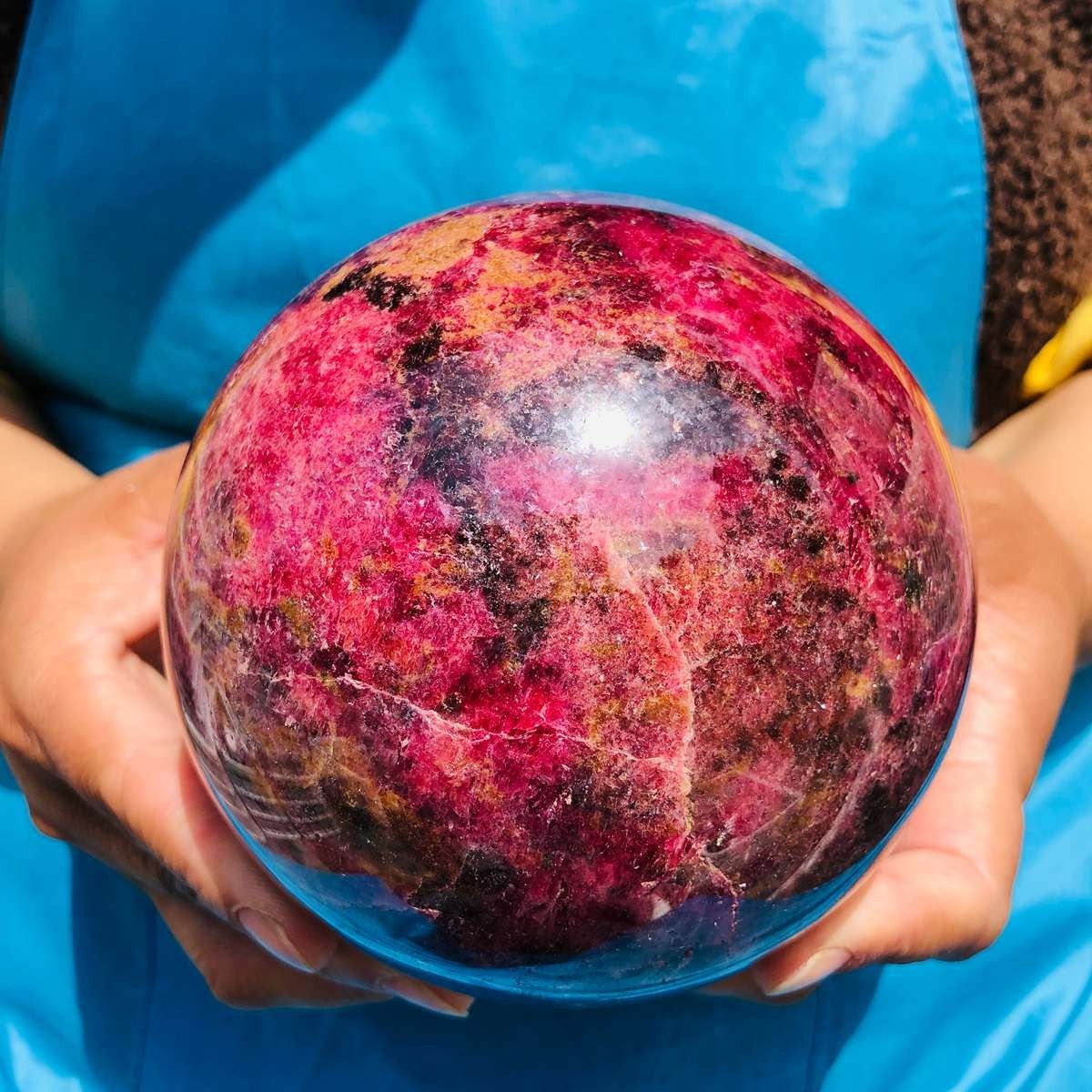 6.29LB Natural Rhodonite Crystal Sphere Pink Black Healing Gem Stone 4797