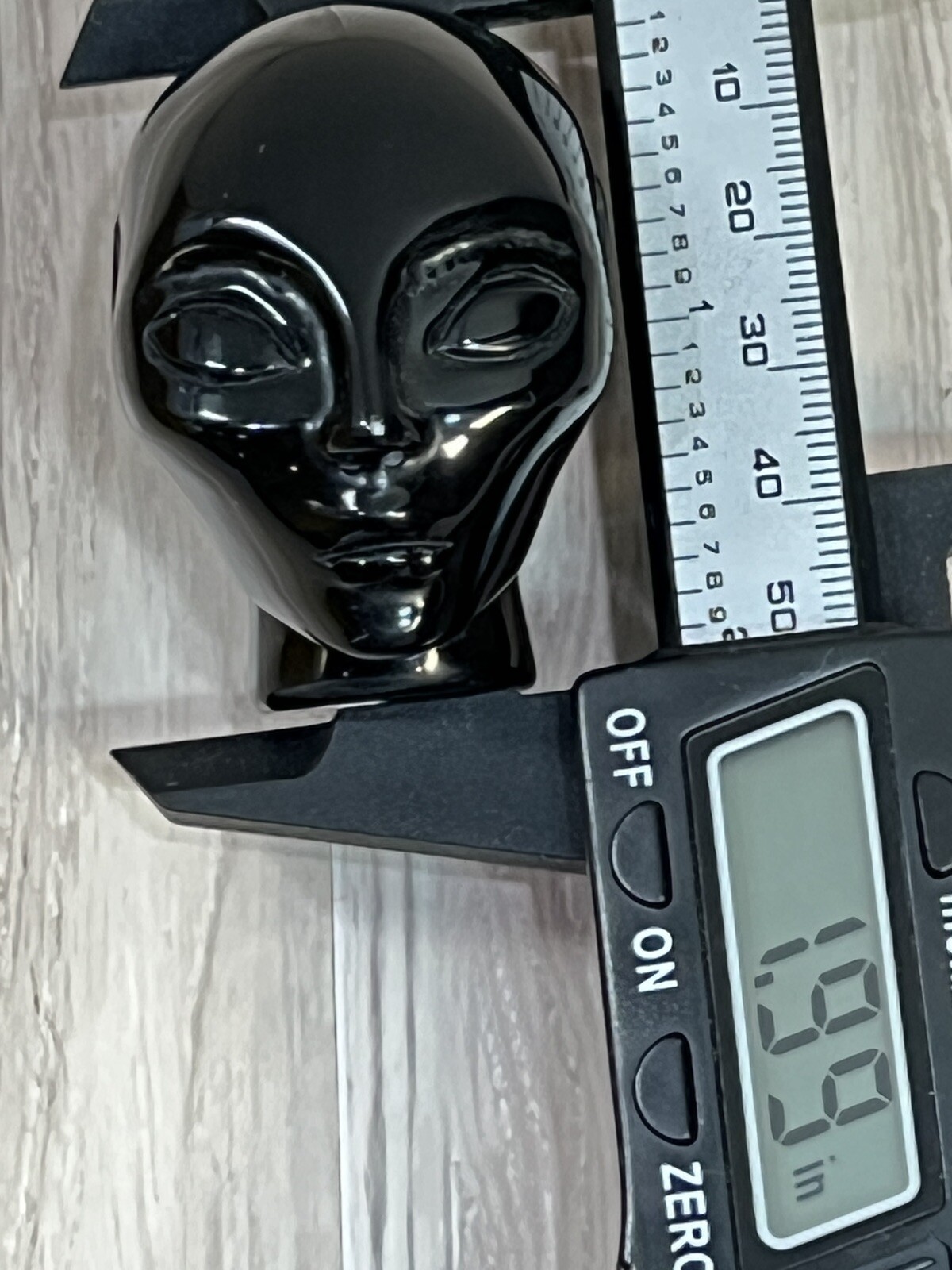 2″ Black Obsidian Alien Head Carving-Polished Crystal Figurine-ET Collectible