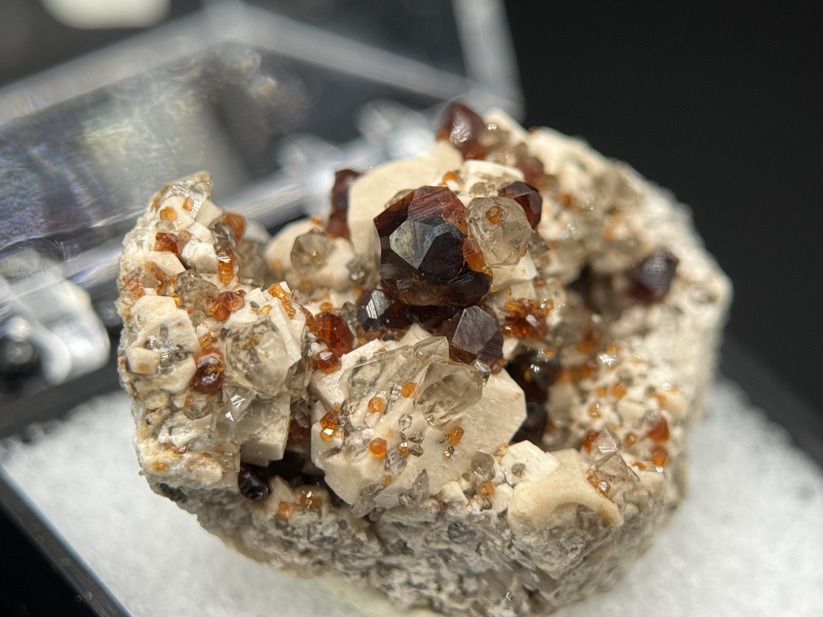 Exceptional spessartine garnets on smoky quartz & microcline from Fujian, China