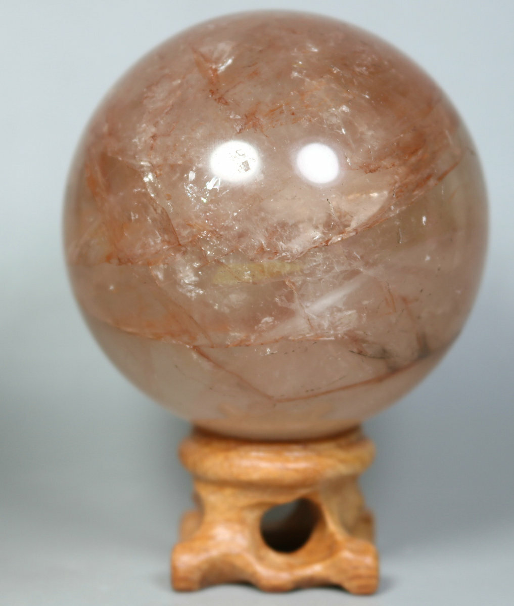 Natural RED FIRE QUARTZ Hematoid Crystal PHANTOM MULTI INCLUSIONS Sphere / Stand