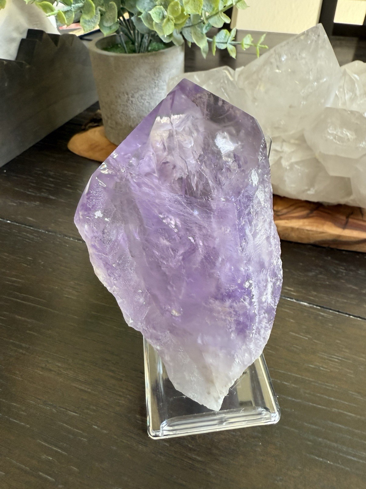 1lb Lavender Purple Amethyst Root Point Wand With Stand 5 1/2in Clear Rainbows