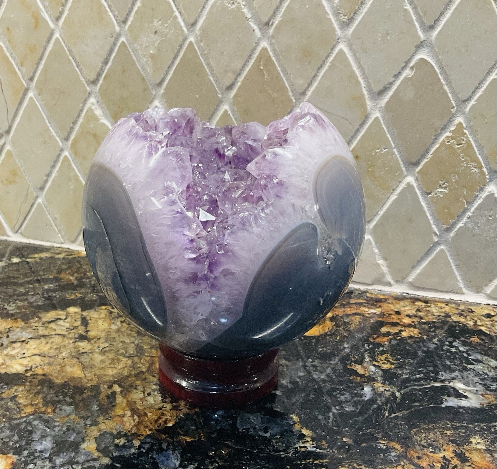 Amethyst Geode Sphere 2 lbs. 8 oz. 3.75 in. With Wood Stand