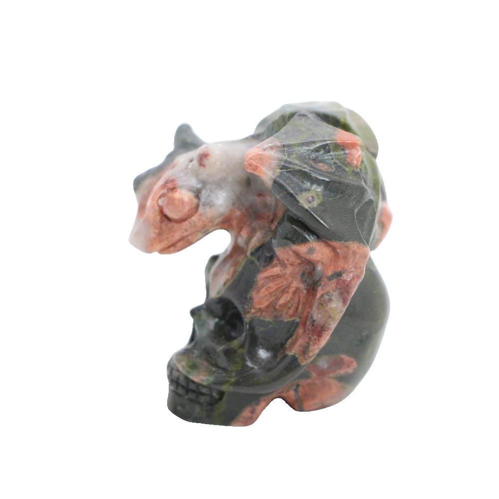 1.8″ PLUM FLOWER STONE Carved Dragon Crystal Skull Realistic Crystal Healing