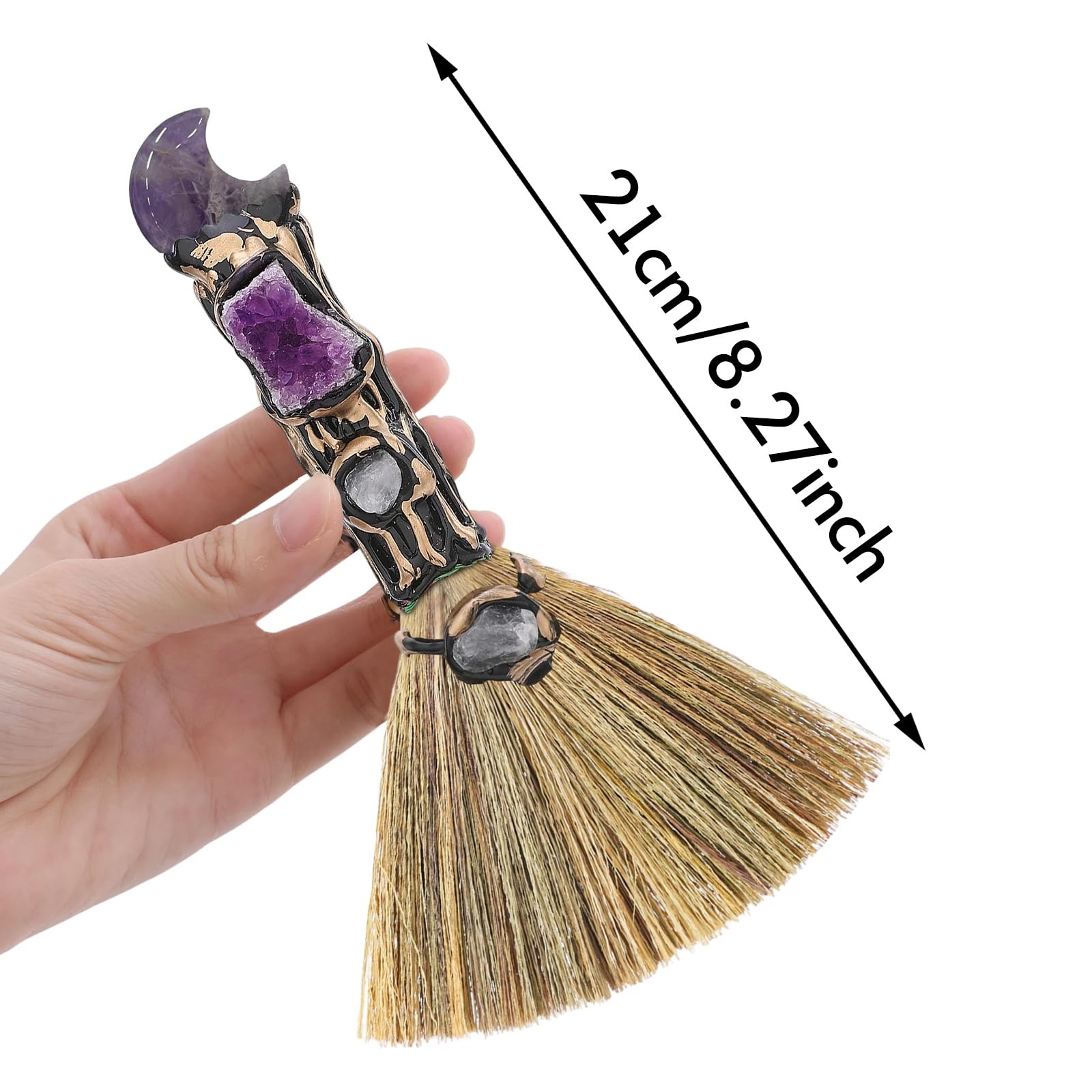 Crystal Witch Altar Broom Moon Design Amethyst Natural Healing Crystals Reiki