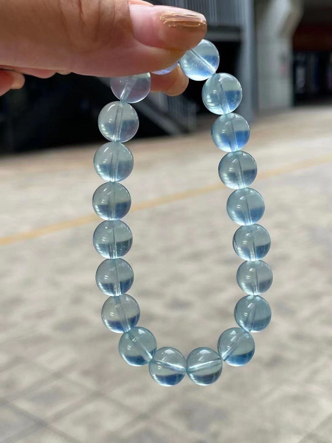 100% Natural Blue Ice Aquamarine Gems Clear Round Beads Bracelet 10mm AAAAA
