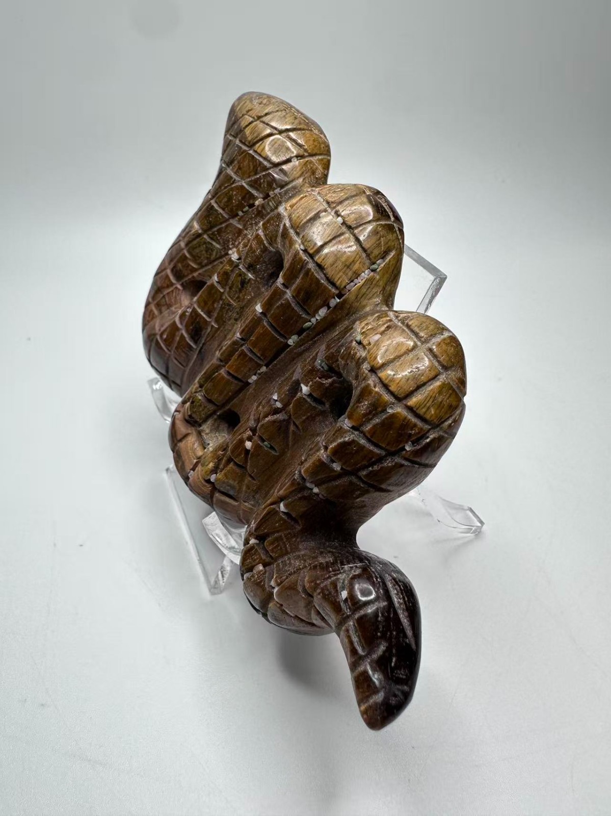 Medium-Large Natural Tiger’s Eye Snake Carving 6″x2.75″ Polished Finish