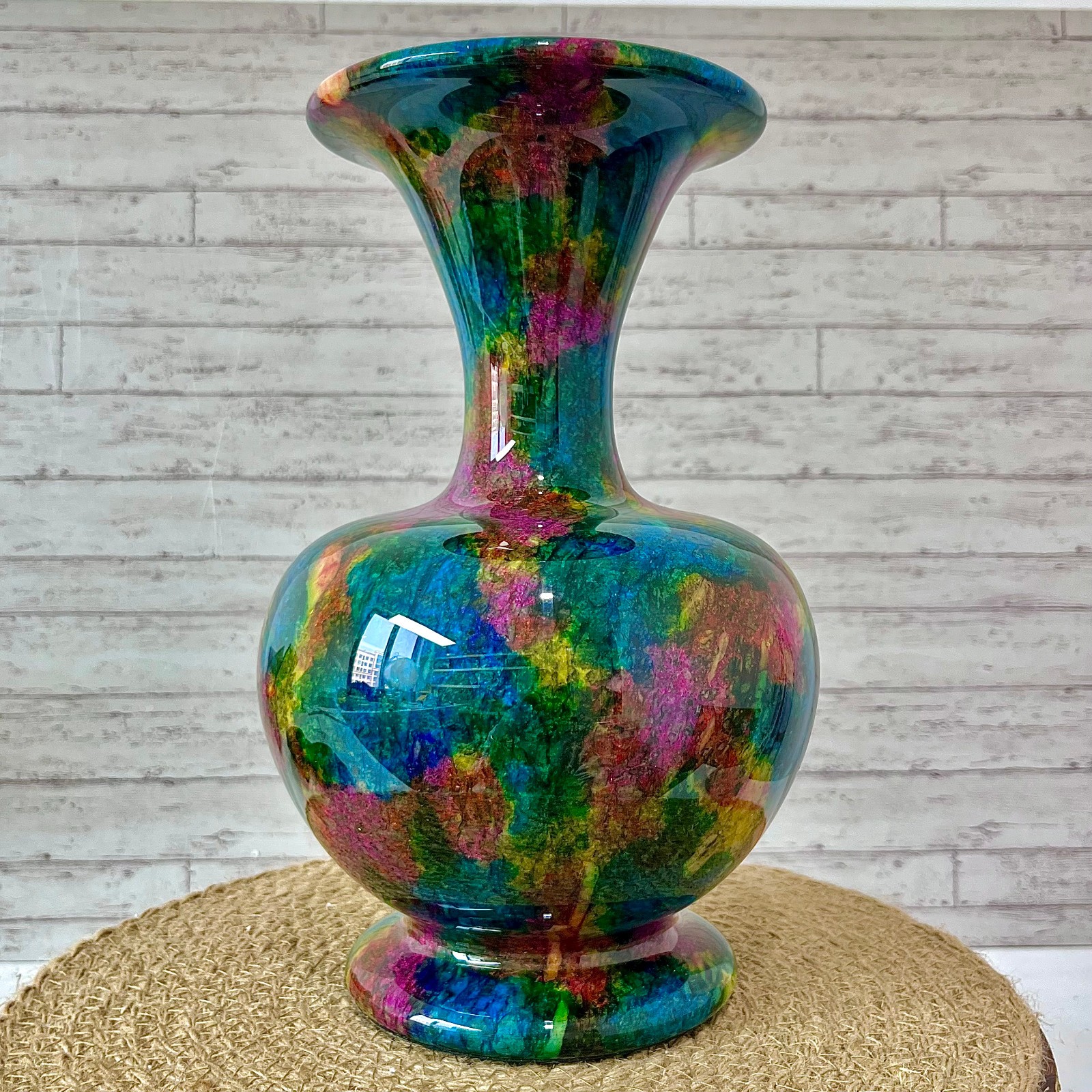 Natural Seven Color Jade Crystal Vase Serpentine Polished Art 5.7 lb