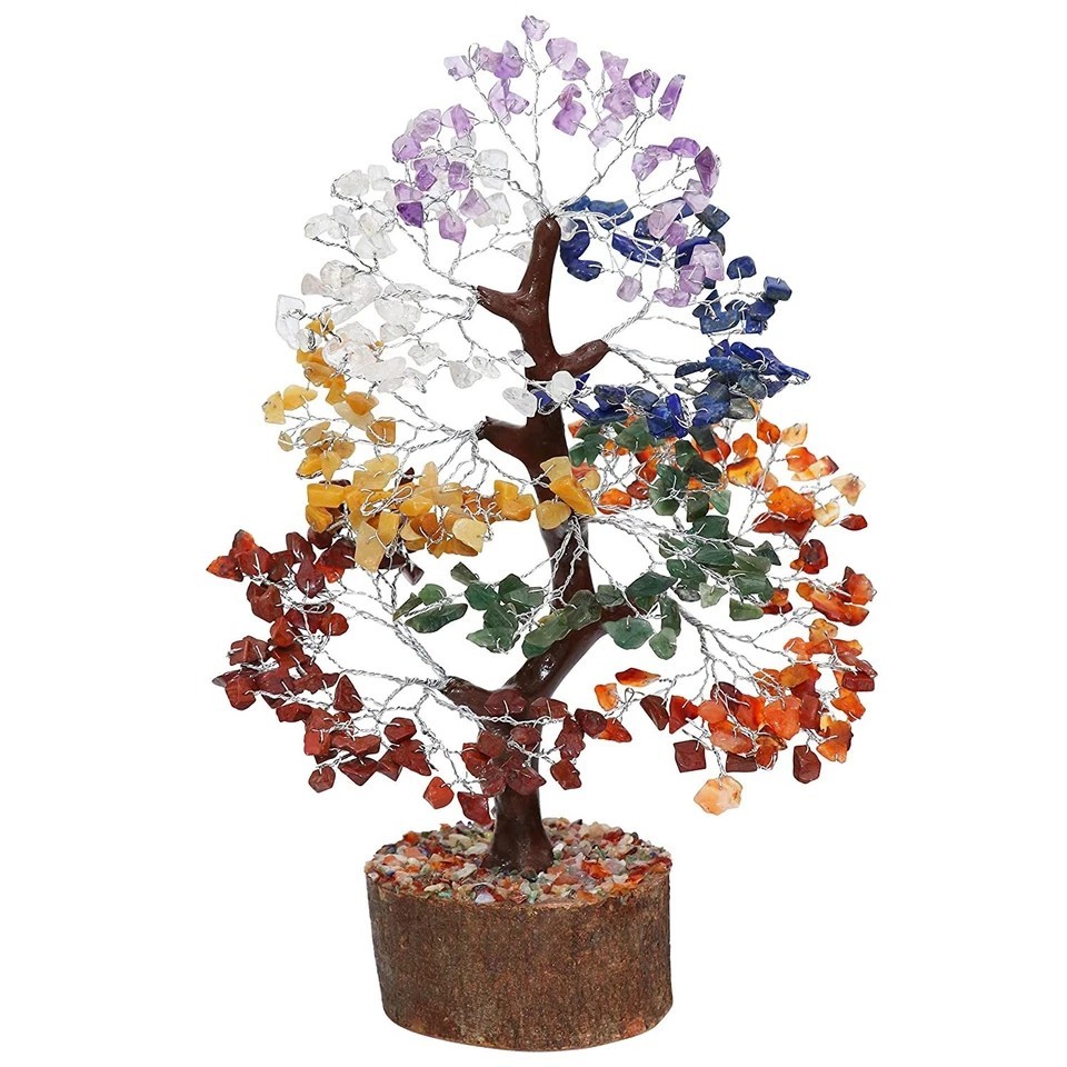 Good Luck 7 Chakra Prosperity Tree Crystal Gemstone Bonsai Feng Shui SMALL