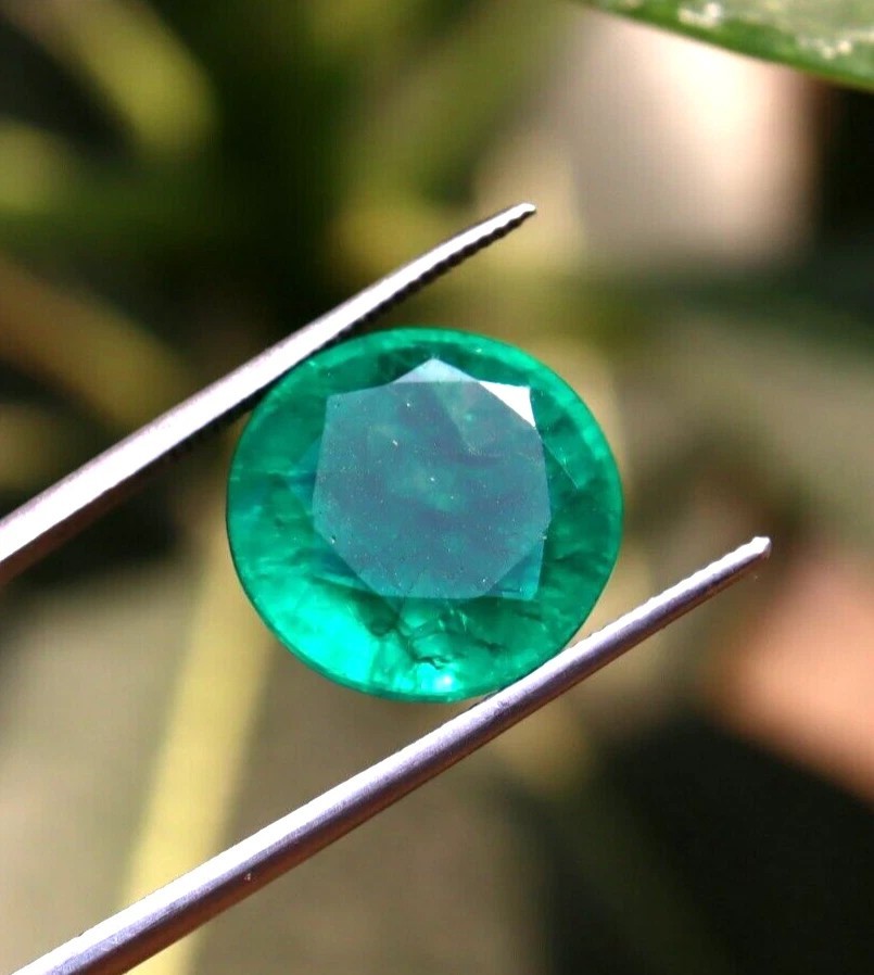 10.80 Ct Certified Natural Colombian Round Cut Green Emerald Loose Gemstone