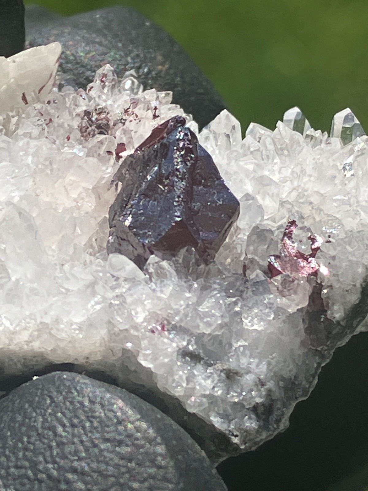 Pristine Cinnabar “drillbit” on Quartz, Calcite Tongren Mine Wanshan dist. China