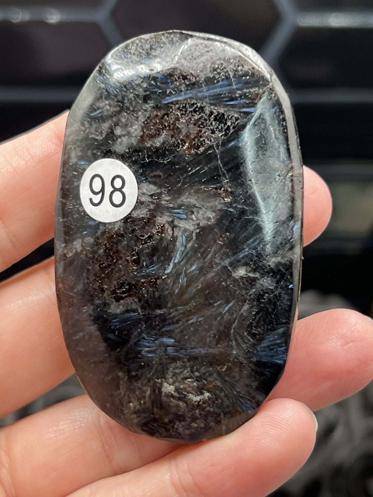 Natural “Firework Stone” Arfvedsonite Polished Palm stones L@@K Free ship & Gift