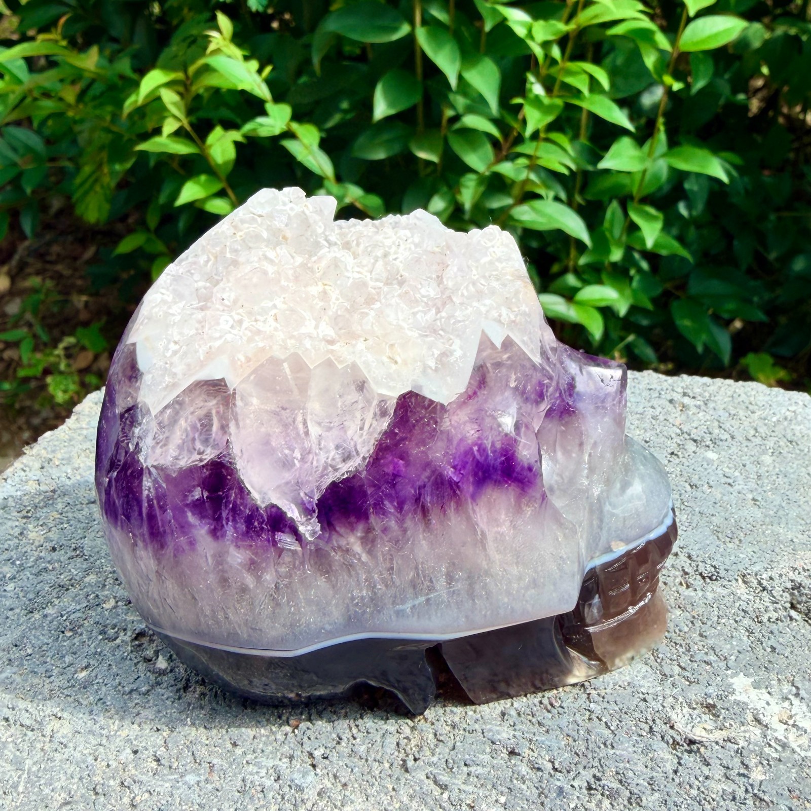 1.43lb Amethyst agate crystal cave skull, Rare hand carved skull specimen