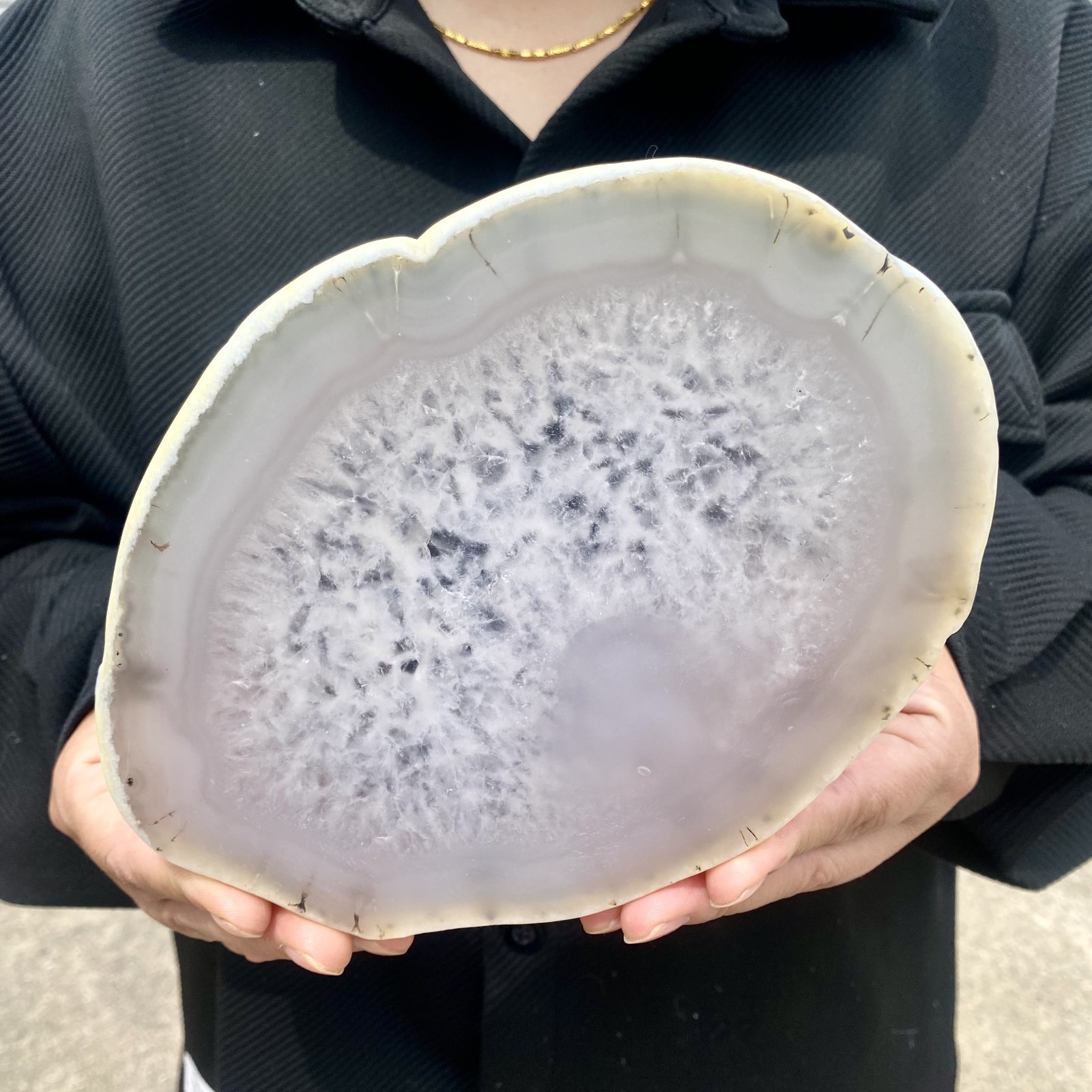 1.4LB Natural Agate Striped Crystal Quartz, Hand-cut Mineral Specimen Healing