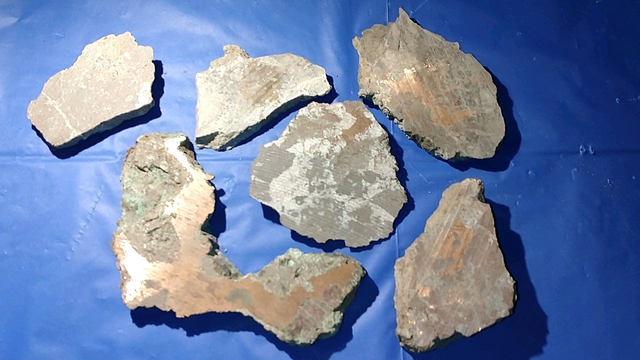 6 Small Slabs Rough Cut Native Copper Nugget Keweenaw Michigan 1.5 lb. in Matrix