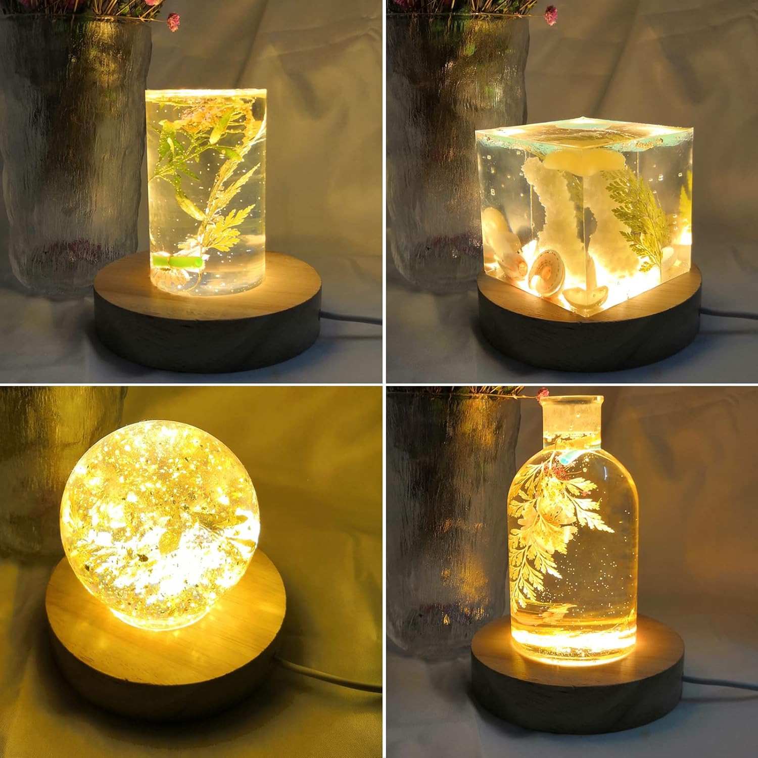 Wooden LED Display Bases for 3D Crystal Art – 2 Pack, 3.94 Inch