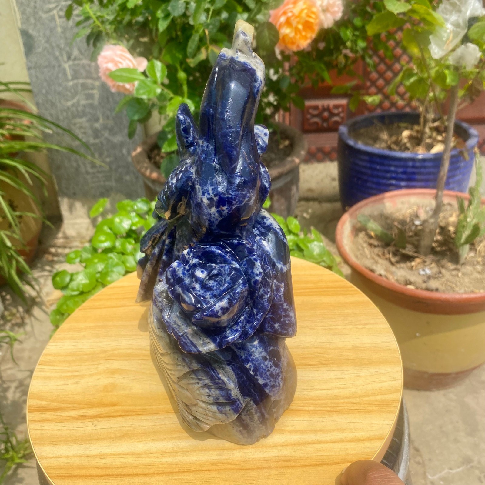 6.17LB Natural Blue Vein Stone Phoenix Carving, Home Decoration