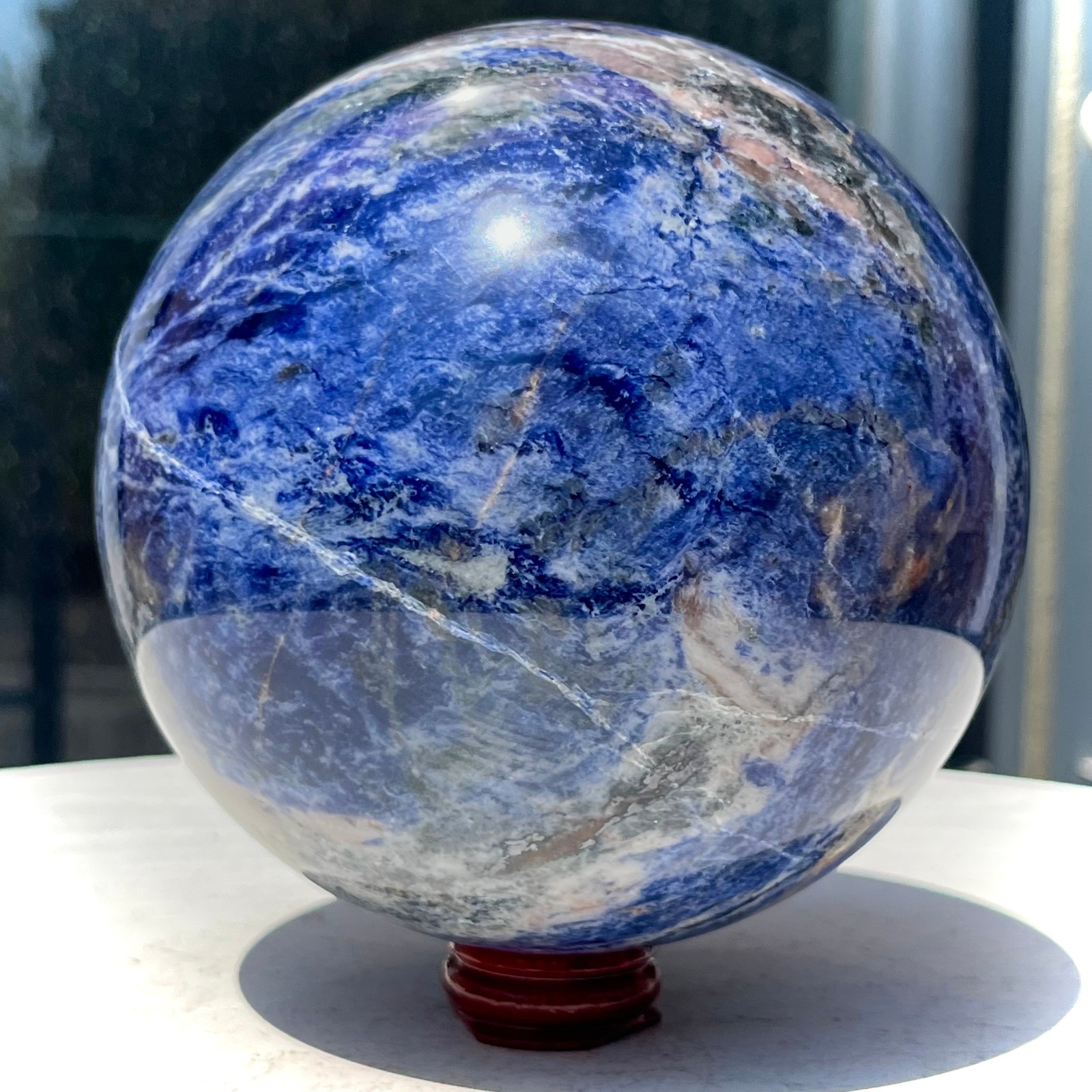 5.3 lb Shiny Blue Sodalite Crystal Ball with White Stripes Smooth Home Decor