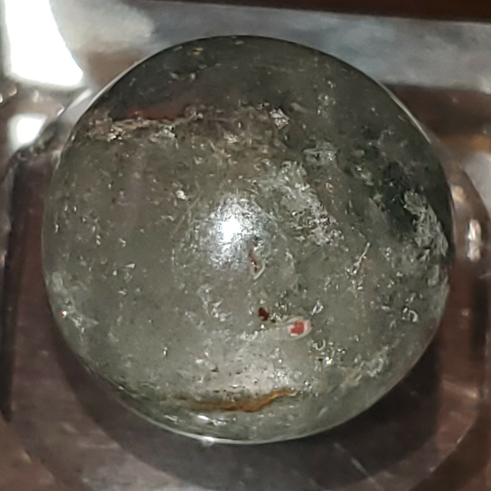 Garden Scenic Chlorite Included Quartz Sphere Ball Orb Marble 17.9mm, 8g.