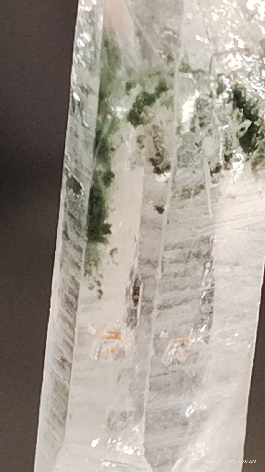 34mmNatural Striated Green Phantom Quartz, Sichuan China–Mossy Epidote Inclusion