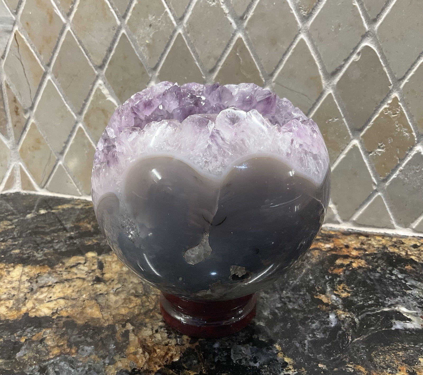 Amethyst Geode Sphere 2 lbs. 8 oz. 3.75 in. With Wood Stand