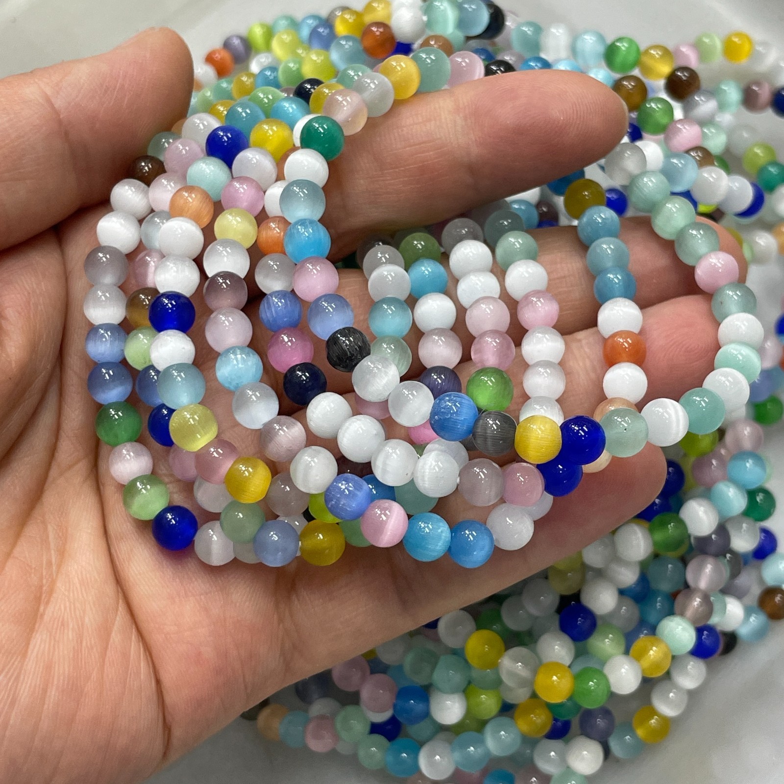 10pcs Glass Cat Eye Beads Round Beads 6mm Elastic bracelet decor 7.5″