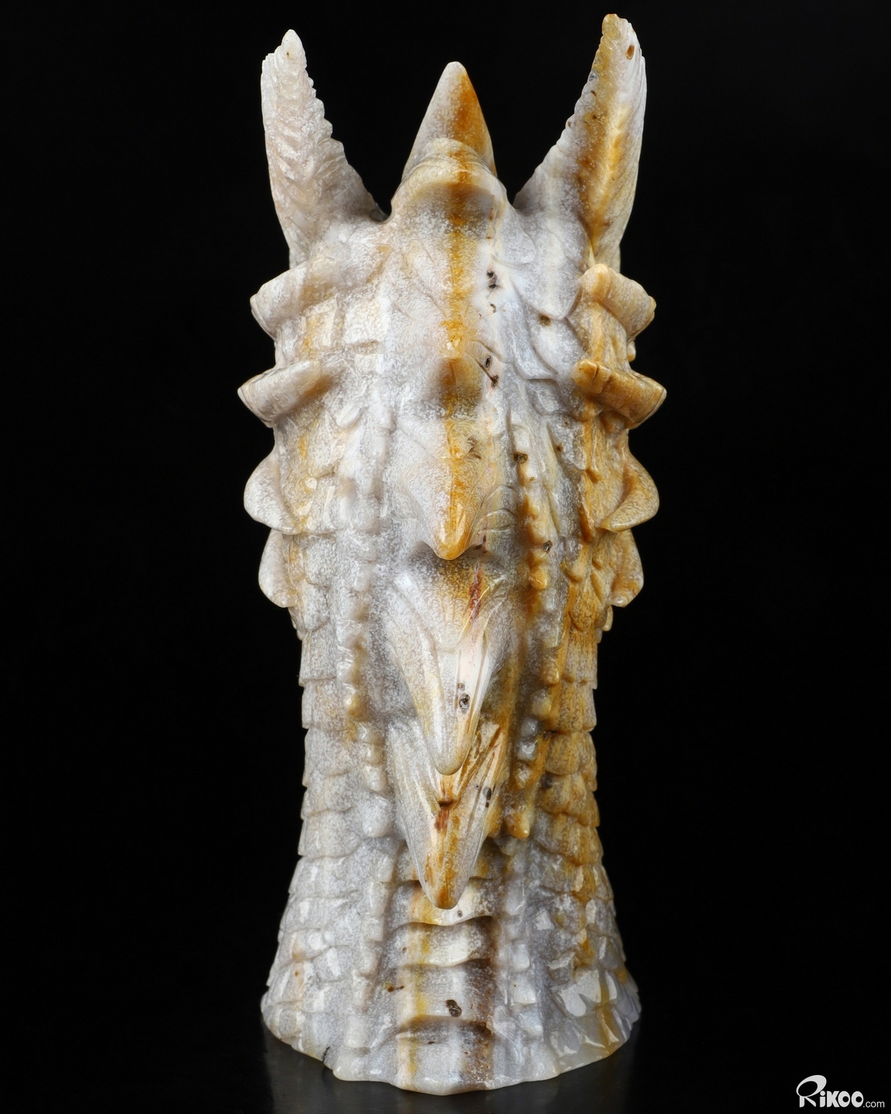 6.9″ Indian Agate Carved Crystal Dragon & Labradorite Eyes Sculpture, Realistic
