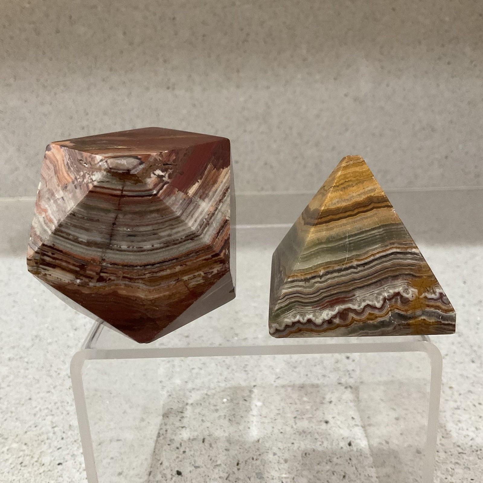 Banded Onyx Pyramid & Crazy Lace Agate Polyhedron Crystal Sacred Geometry Set