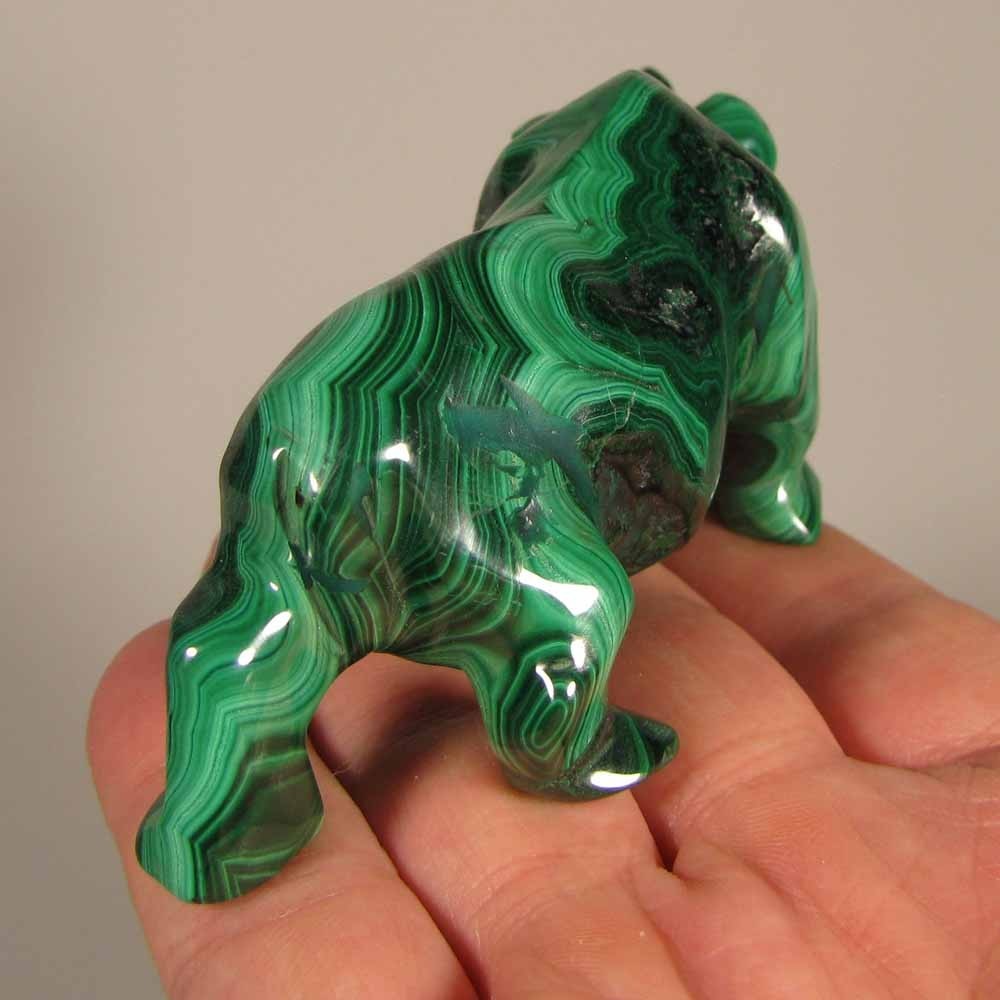 4.3″ Handcarved MALACHITE RHINOCEROS Gemstone Animal Carving – Congo, Africa